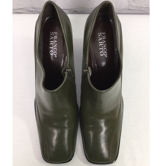 Franco Sarto Square Toe Olive Green Vegan Leather Side Zip Bootie 10M - Picture 2 of 12
